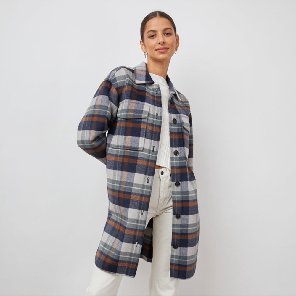 Rails Jaro Blue and Gray Wool Blend Plaid Coat Size Large
